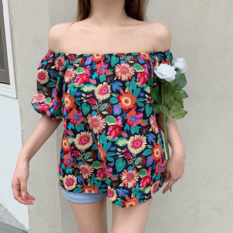 Áo Kiểu Chất Chiffon Tay Ngắn Hoạ Tiết Hoa Thiết Kế Thanh Lịch | BigBuy360 - bigbuy360.vn