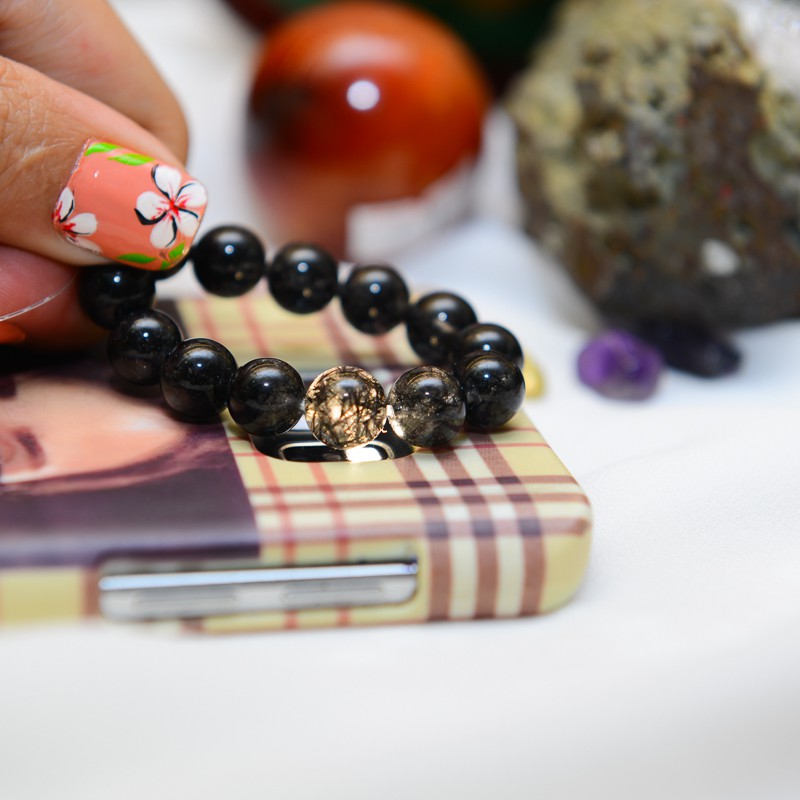 Vòng chuỗi đá hợp mệnh Mộc và Thủy - Màu đen có tóc