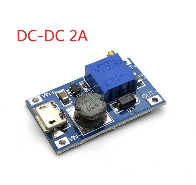 Module tăng áp MT3608 DC-DC 2A với ICRO USB 2V-24V - 5V 9V 12V 28V