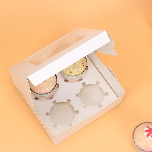 Hộp cupcake 4 bánh mở nắp trắng