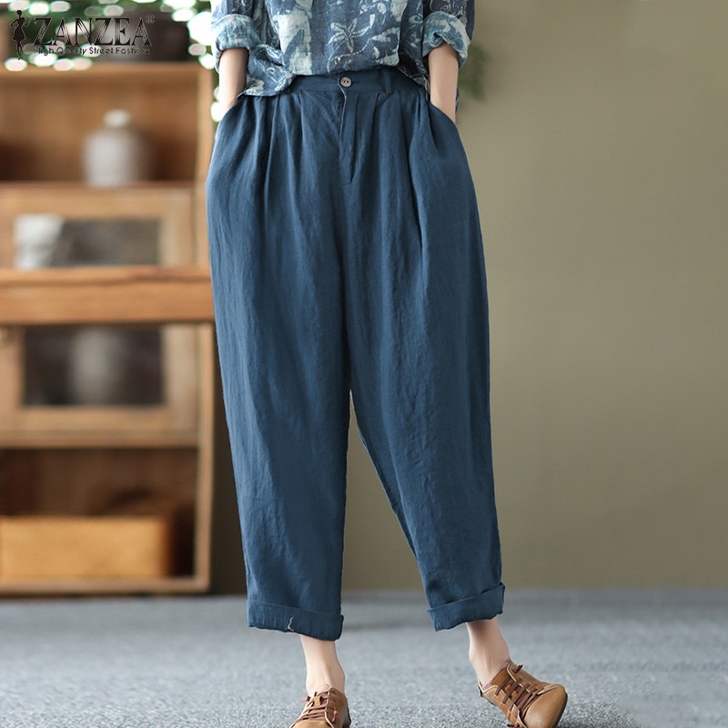 Quần dài ZANZEA ống rộng màu trơn thời trang cho nữ
