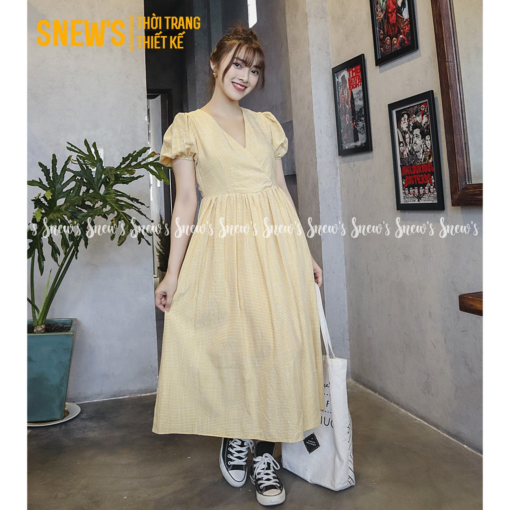 Đầm Babydoll Caro Tay Phồng Dáng Dài, 5 Màu – SNEW’S