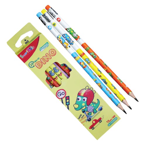 Bút chì Smartkids SK-PC2B009 Dino 2B dành cho học sinh, sinh viên, gỗ mềm, dễ chuốt