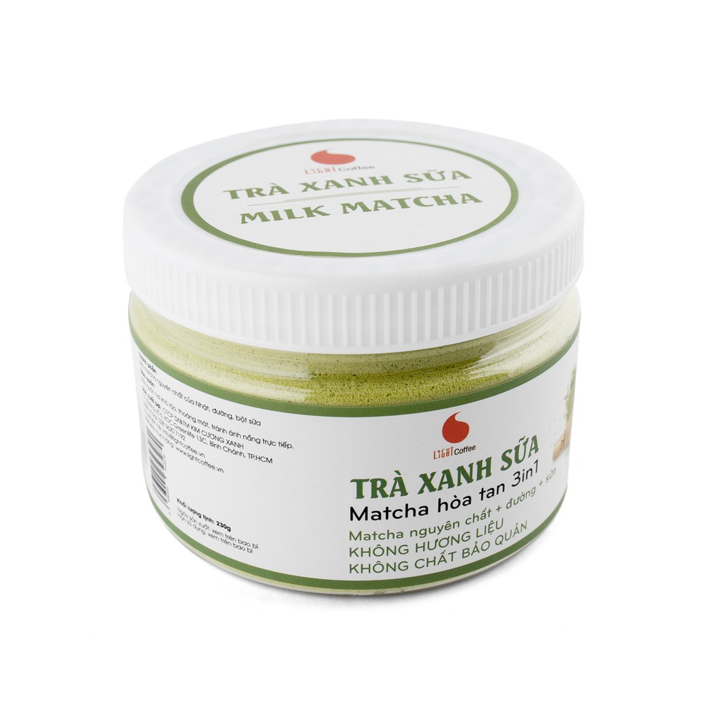 Bột trà xanh sữa 3in1, matcha xuất xứ Nhật Bản Hũ 230g, từ nhà sản xuất Light Coffee