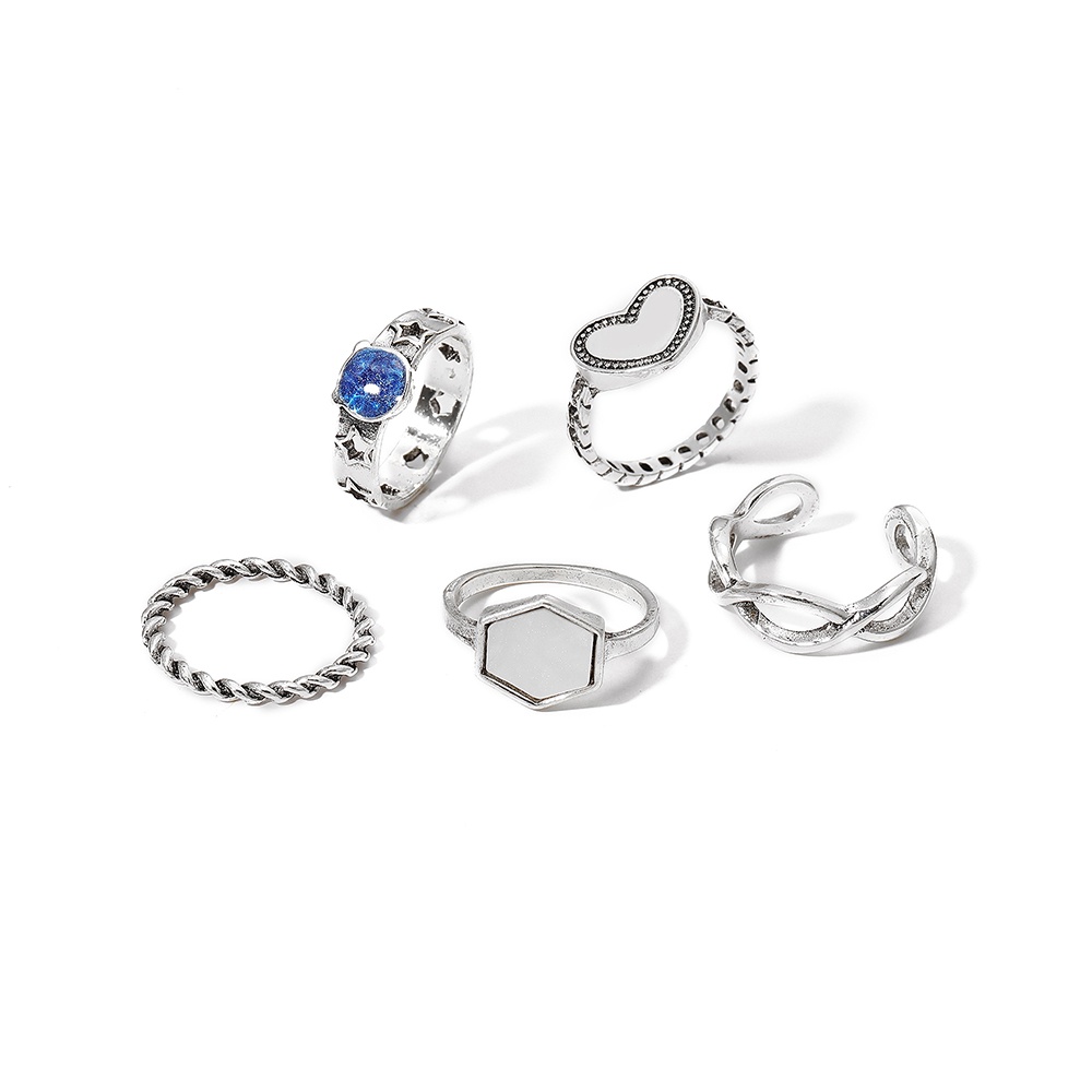 Set 5 nhẫn mạ vàng hình trái tim đơn giản thời trang cho nữ