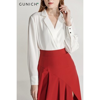 Chân váy midi đỏ gạch xếp ly Gunich