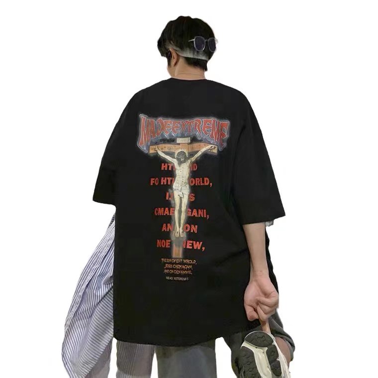 Áo Thun Tay Ngắn Cổ Tròn Form Rộng In Họa Tiết Phong Cách retro Âu Mỹ