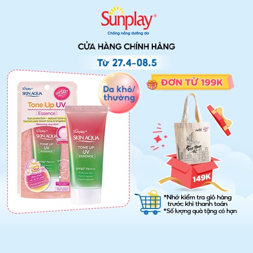 Tinh chất chống nắng nâng tông Sunplay Skin Aqua Tone Up UV Essence Happiness Aura (Rose)50g