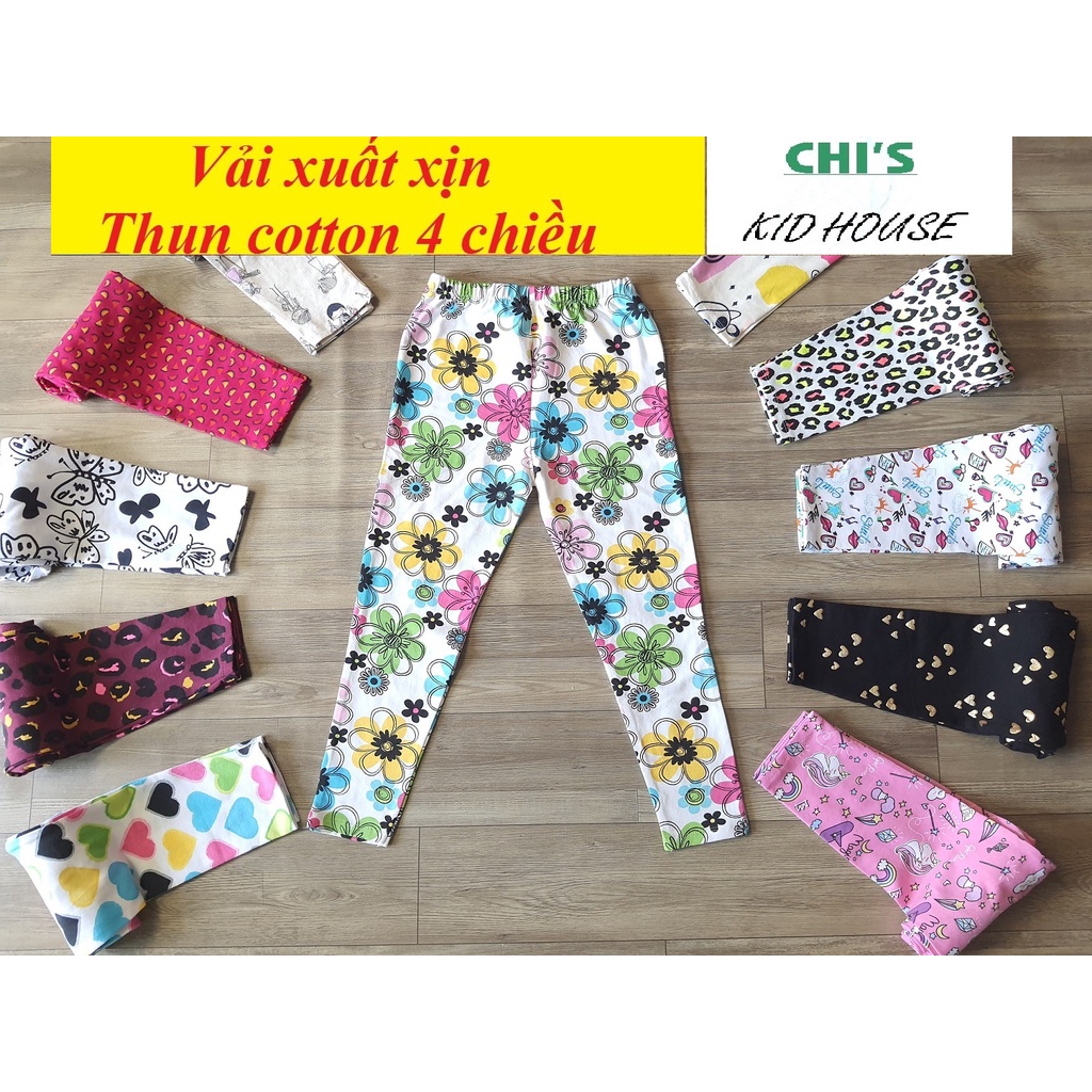 (VẢI XUẤT XỊN) QUẦN LEGGING DÀI/ QUẦN DÀI HỌA TIẾT VẢI XUẤT THUN COTTON 4 CHIỀU CHO BÉ 9-41kg