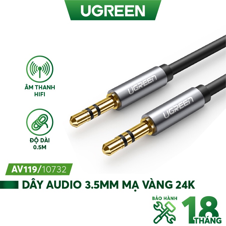 Dây Audio 3.5mm tròn mạ vàng 24K, TPE cao cấp UGREEN AV119 - Hàng phân phối chính hãng - Bảo hành 18 tháng