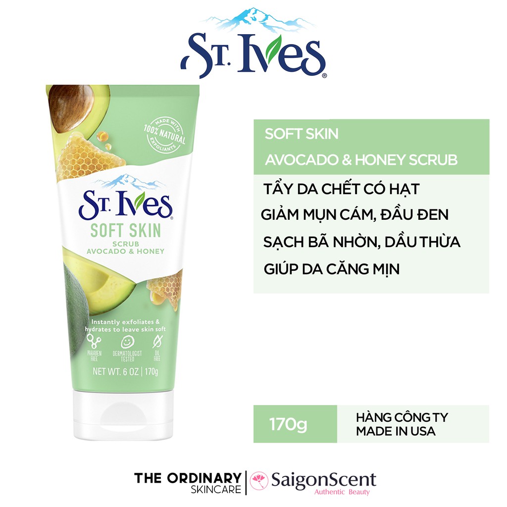 Tẩy da chết có hạt St.Ives Soft Skin Avocado And Honey Face Scrub ( 170g )