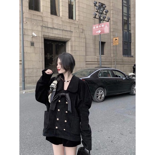 ÁO KHOÁC NƠ ĐEN TIỂU THƯ ULZZANG