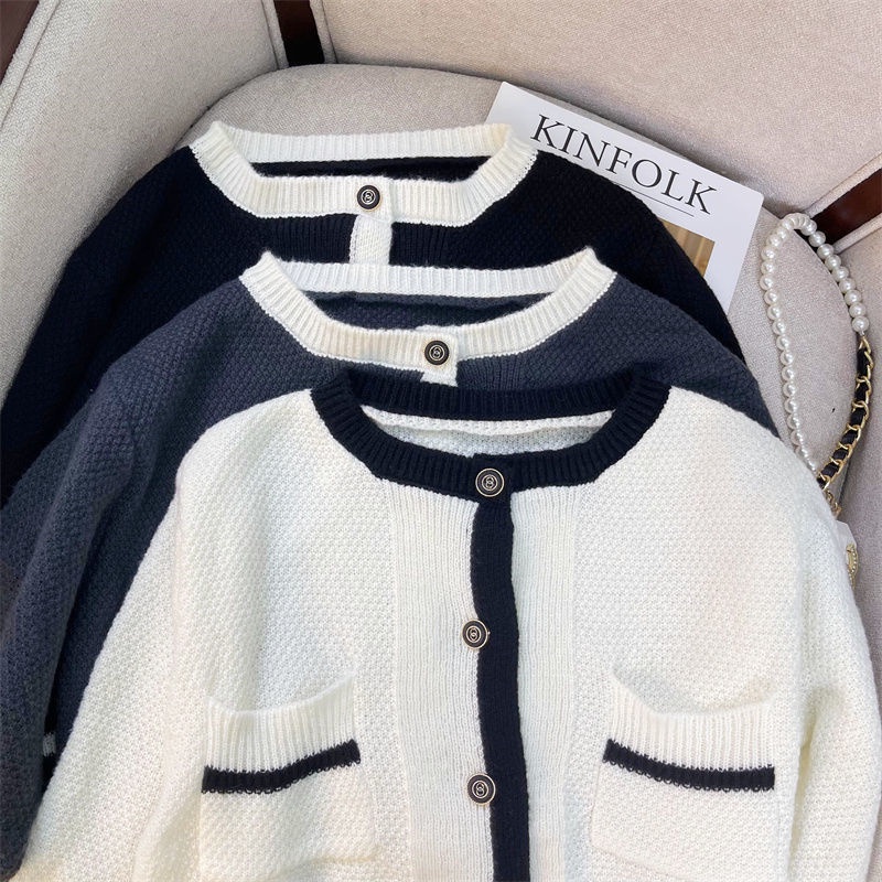 Áo Khoác Len cardigan Cổ Tròn Dáng Rộng Màu Sắc retro Hàn Quốc Thời Trang Mùa Thu Cho Nữ