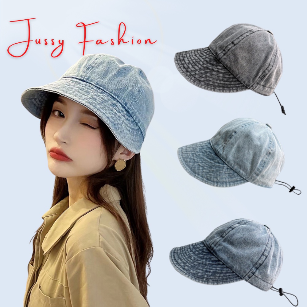 Mũ Chống Nắng Hàn Quốc Vải Jean Có Dây Rút Thoáng Khí Jussy Official Kiểu Nón Rộng Vành Nữ Che Nắng Uzzlang Chống Tia UV