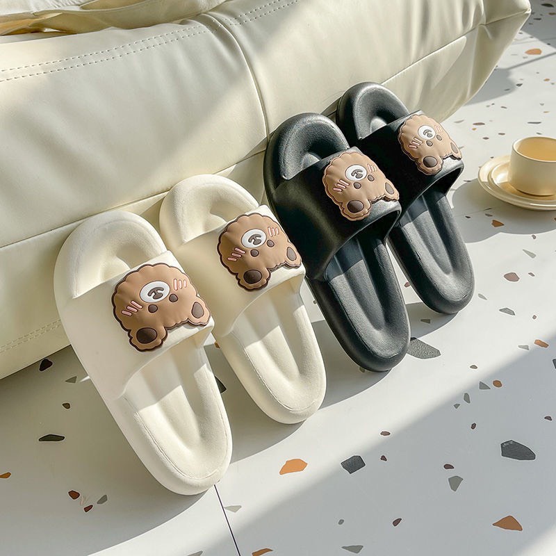 Dép quai ngang bánh mì nữ mặt gấu ngộ nghĩnh - Dép bánh mì đế siêu êm