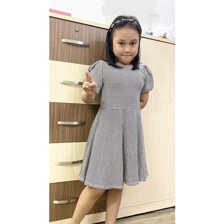 Đầm tay phồng kẻ Zik Zak vải cotton xuất dư xịn cho bé gái từ 1,5y đến 10y