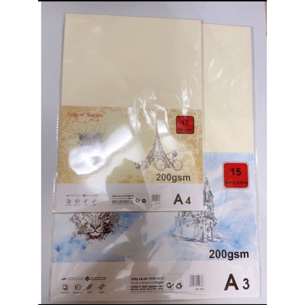 Giấy vẽ màu nước A4/A3 💦 màu bột/ tập giấy gấu 200gms tập 15 tờ