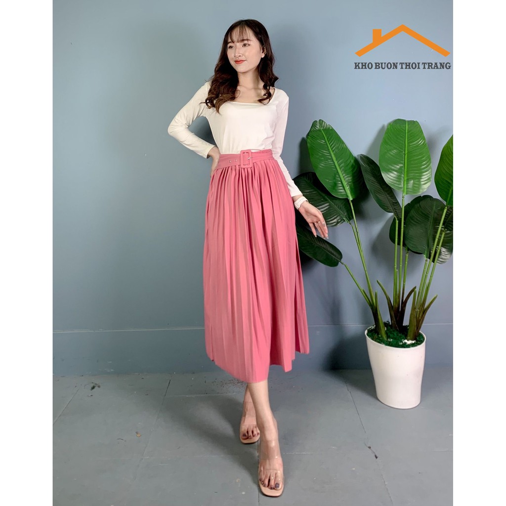 Chân Váy Xếp Ly Dáng Dài Kèm Đai | BigBuy360 - bigbuy360.vn