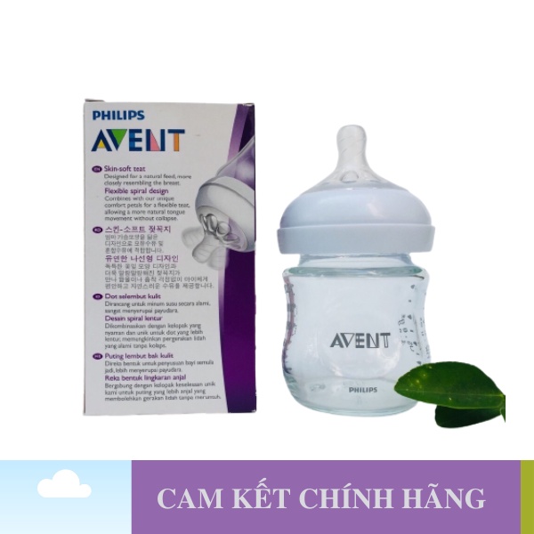 Bình sữa Philips Avent thủy tinh 120ml Natural Cổ Rộng Chống Đầy Hơi Chống Sặc - 1 Đổi 1 Nếu Lỗi NSX