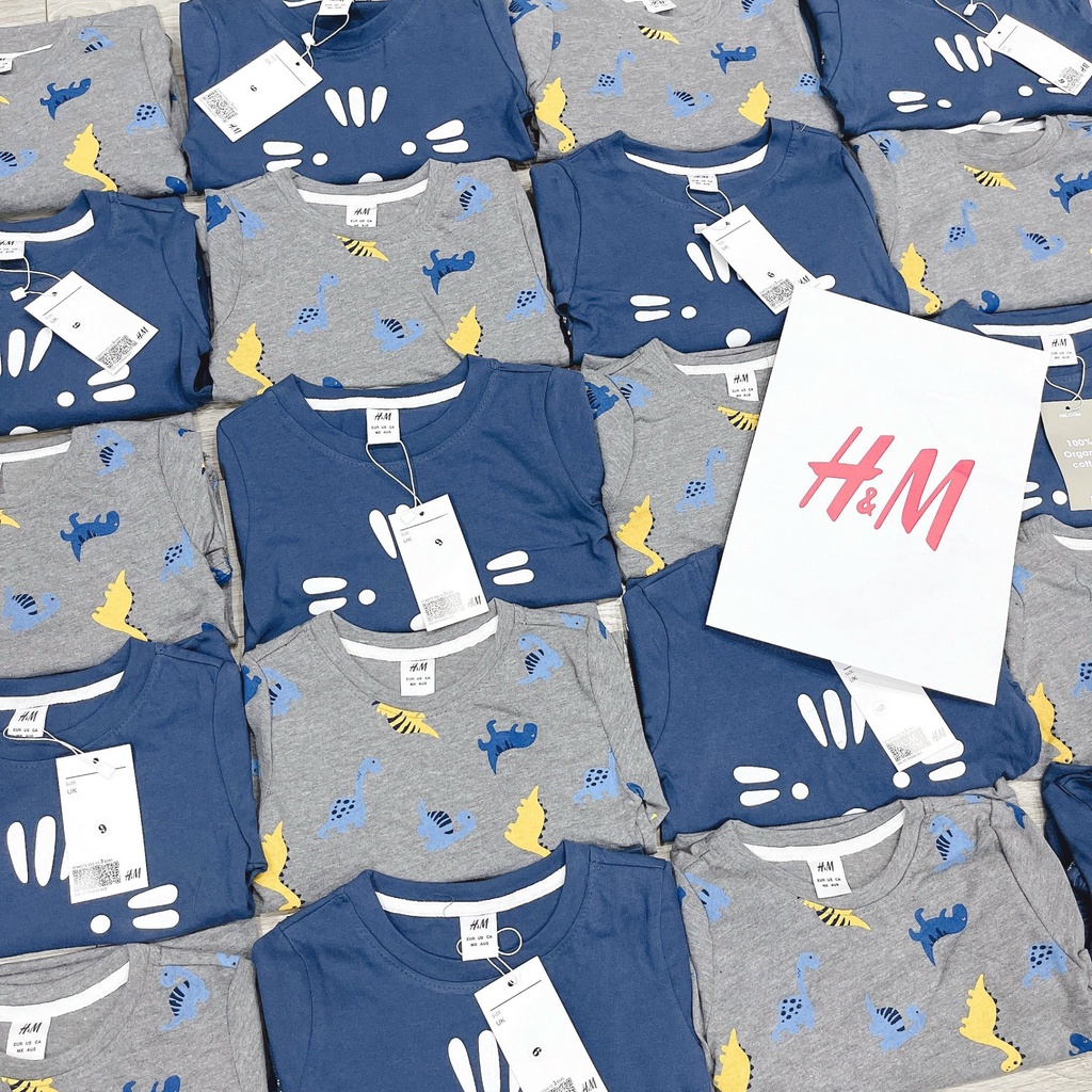 Set 2 bộ H.M khủng long cotton dày co giãn mềm đẹp cho bé trai từ 18m-6Y