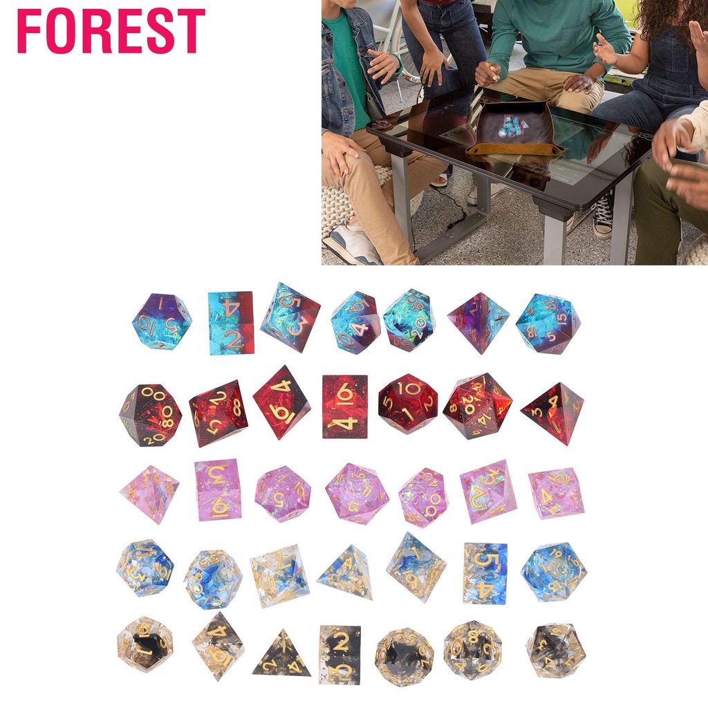 Forest Polyhedral Dice Set  7Pcs Lightweight Collectible RPG with Storage Box for Family Friends