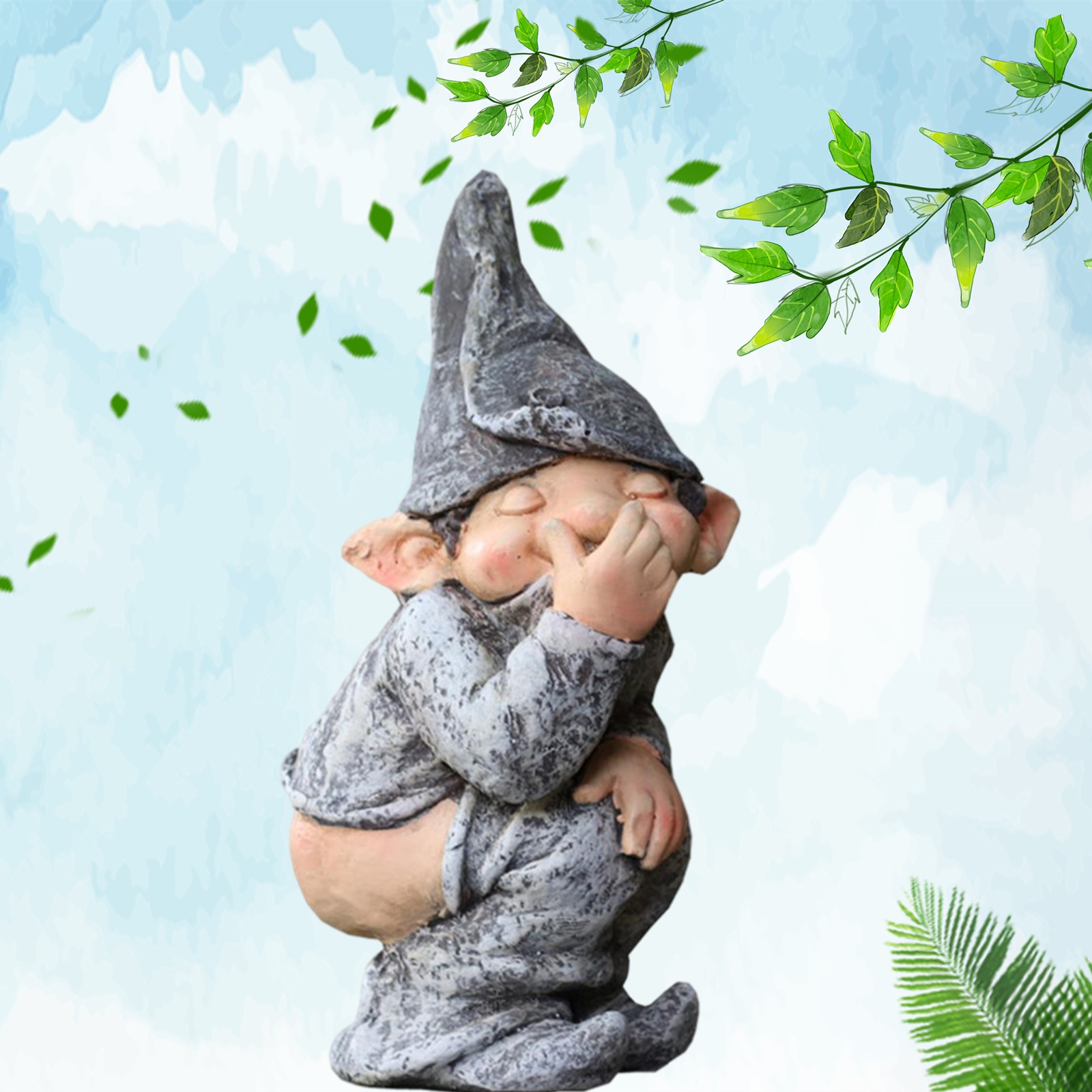 MIOSHOP Grey Gnome Statue Gag Pooping Dwarf Elf Figurines Peeing 4.7 Inch Miniature Funny Garden Tree Decoration