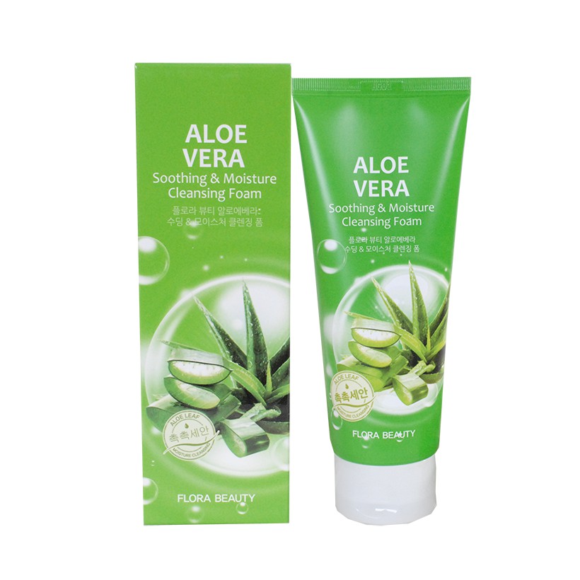 Sữa rửa mặt Nha Đam Flora Beauty Aloe Vera Soothing & Moisture Cleansing Foam