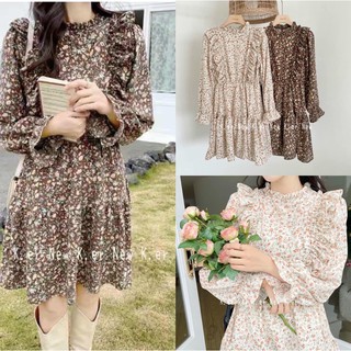 Váy hoa nhí vai bèo chun eo siêu xinh/Đầm hoa nhí vintage
