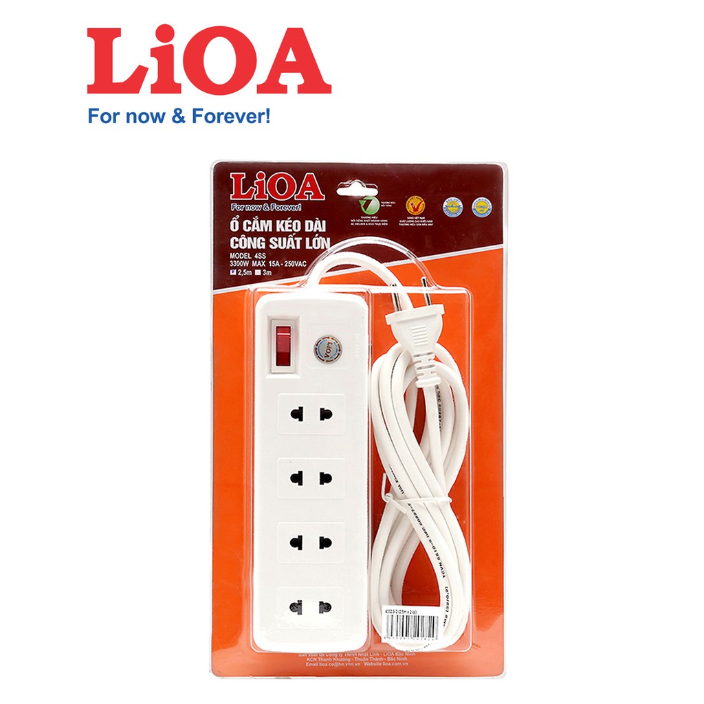 [CHÍNH HÃNG LIOA] Ổ cắm điện LIOA, 4 lỗ 6 lỗ 10 lỗ, có công tắc, ~2000W - 3300W, dây dài 3m/5m