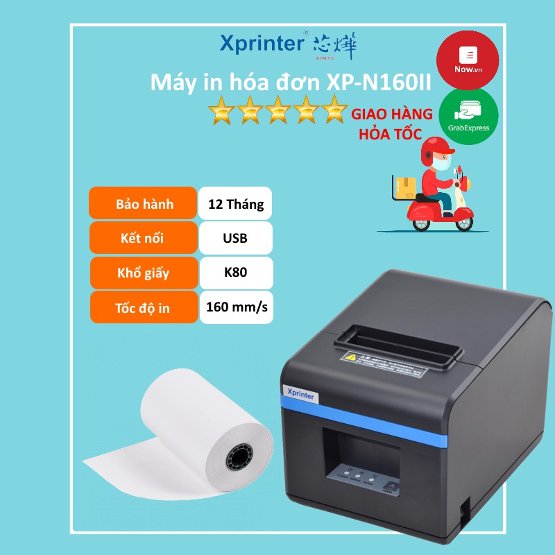 [Mã 253ELSALE hoàn 7% đơn 300K] Máy in hóa đơn XPrinter XP-N160II (khổ 80mm, in nhiệt) - Tùy chọn cổng