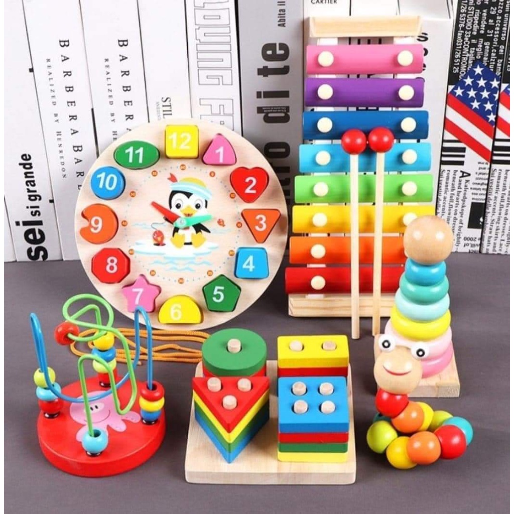 Bộ 6 Món Đồ Chơi Gỗ Thông Minh Montessori