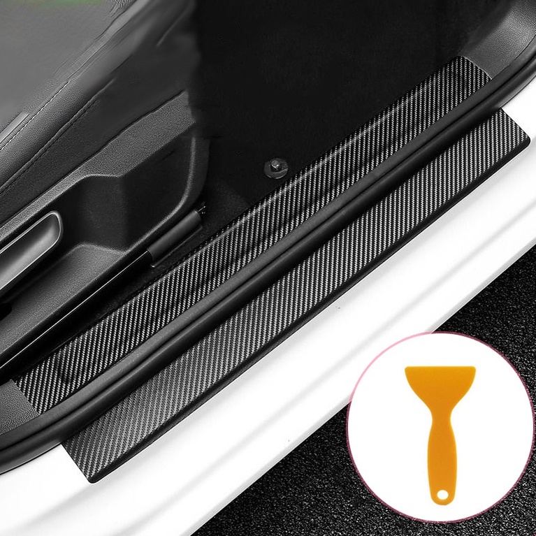 Set 4 Miếng Dán Cao Su Đen 3D Họa Tiết Sợi Carbon Thông Dụng Bảo Vệ Cửa Xe Hơi