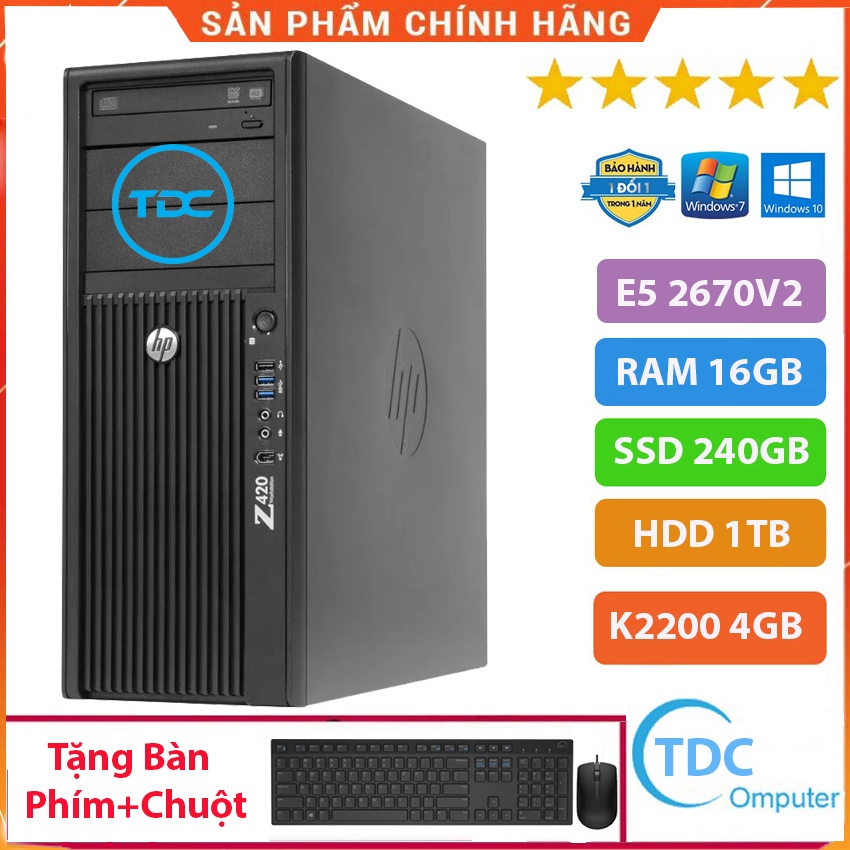 Case Máy Tính Để Bàn HP Z420 CPU E5 2670 V2 Ram 16GB,SSD 240GB,HDD 1TB,Card Rời Quadro K2200 Chuyên đồ họa,Game+ Qùa