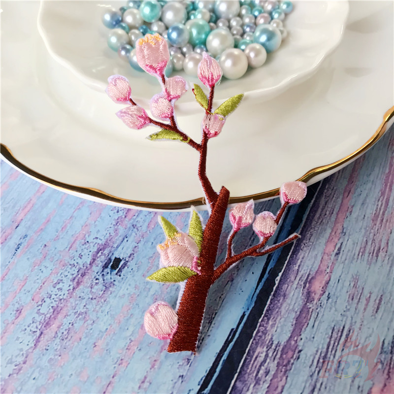 Miếng ủi thêu hình hoa đào dùng may ủi trang trí quần áo DIY