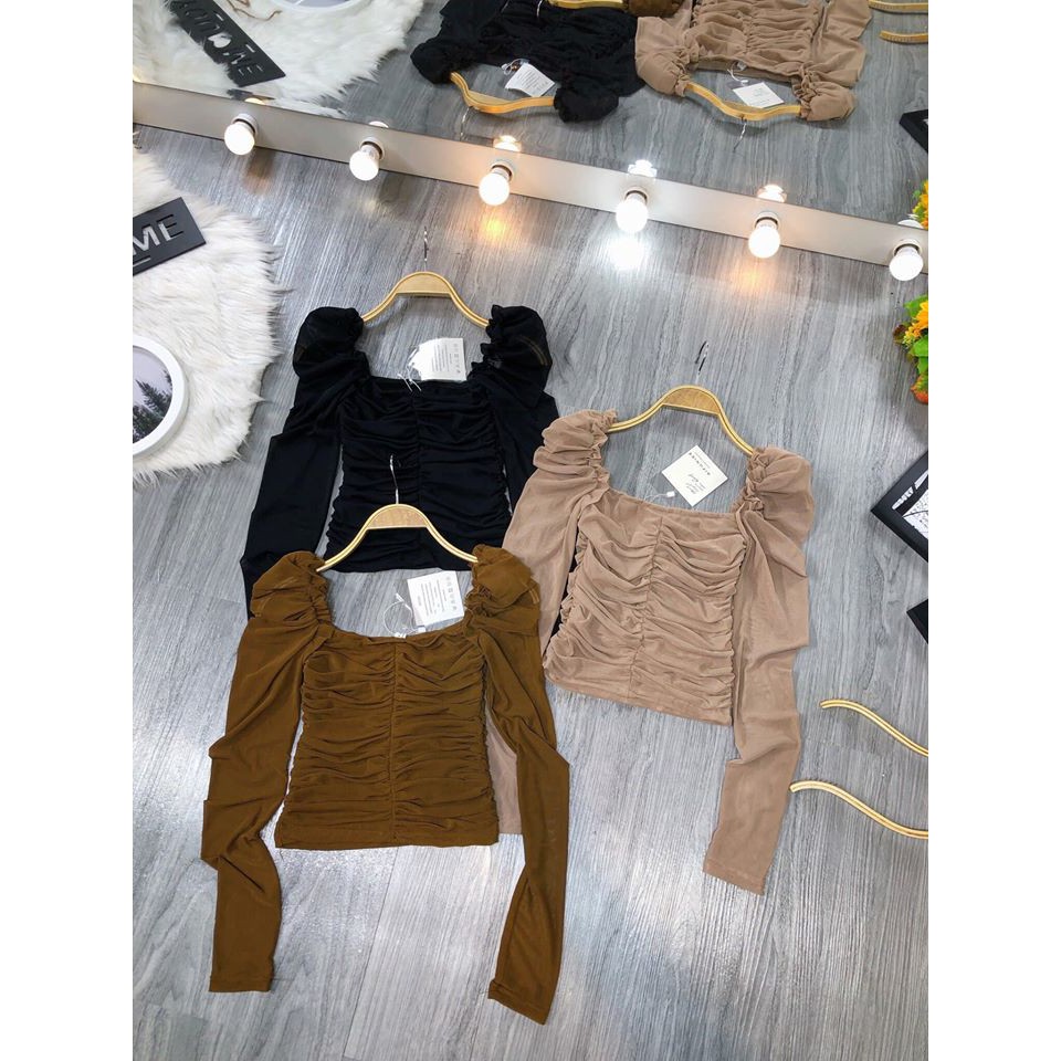 [Mã WA12150 giảm 20k đơn 150k] Áo voan lưới nhún bèo cổ U soang choảnh (kèm ảnh thật,video) | BigBuy360 - bigbuy360.vn