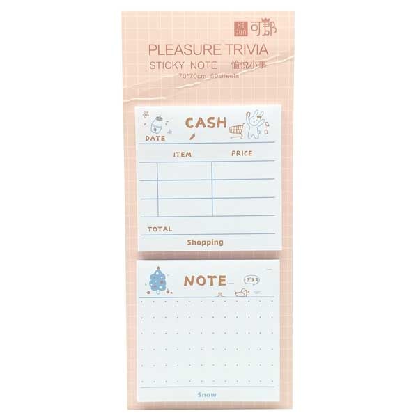 Giấy Note Hình 70 x 70 mm - KE JUN KJS-002 (60 Tờ) - Cash + Note - Màu Hồng