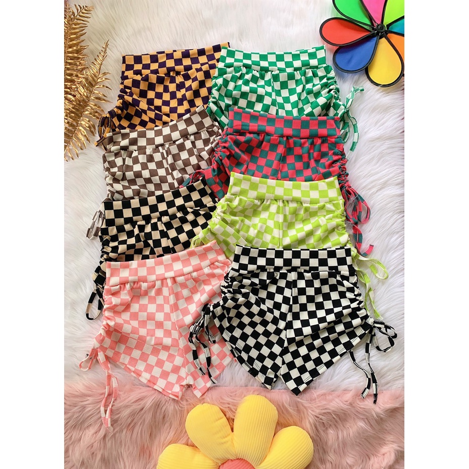 Quần đùi caro lưng cao rút dây 2 bên cực hot , chất thun gân mềm mịn thy