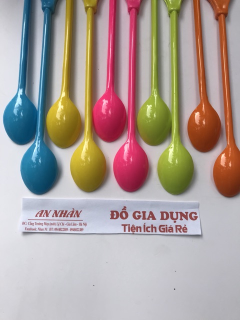 Set 10 muỗng nhựa màu trà sữa, sinh tố, cà phê, nước ép, trang trí