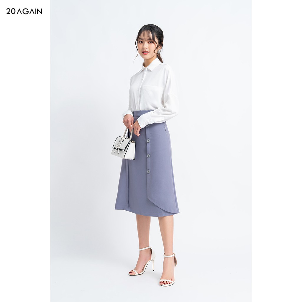 Chân váy nữ midi 92WEAR đủ màu, đủ size, tà bung đính cúc JDA0993