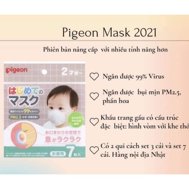 Khẩu Trang Gấu Pigeon set 3&amp;7 Nhật Bản