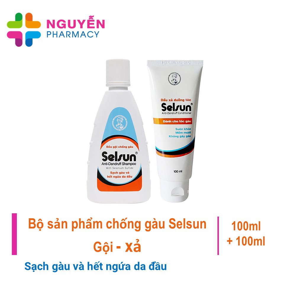 Bộ sản phẩm chống gàu Selsun (Dầu gội chống gàu Selsun 100ml+Dầu xã dưỡng tóc Selsun 100ml)