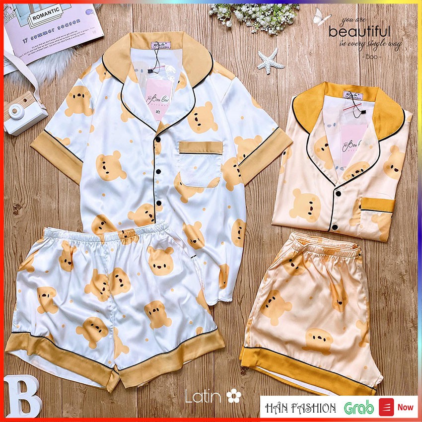 Đồ Ngủ Nữ – Bộ Ngủ Pijama Nữ Lụa Latin Cao Cấp Hoạt Tiết Hoạt Hình | Hân Fashion | Ship Nhanh 2h