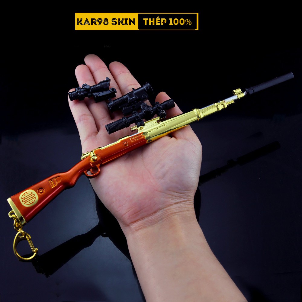 Mô Hình PUBG Kar98 Skin Red Gold Tặng Kèm 3 Scope Và Kệ Trưng Bày 19cm