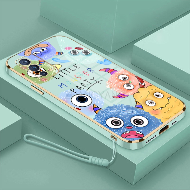 Ốp Điện Thoại TPU Dẻo Mạ Điện Họa Tiết Quái Vật Nhỏ Dễ Thương Kèm Dây Đeo Cho oppo a55 a55 4G