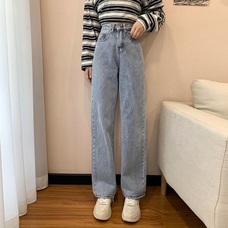 Quần Jeans Nam Nữ Ống Suông Màu Xanh Trắng Đen Lưng Cạp Cao Phong Cách Ulzzang Hàn Quốc Basic Mặc Hàng Ngày Loại Đẹp | BigBuy360 - bigbuy360.vn