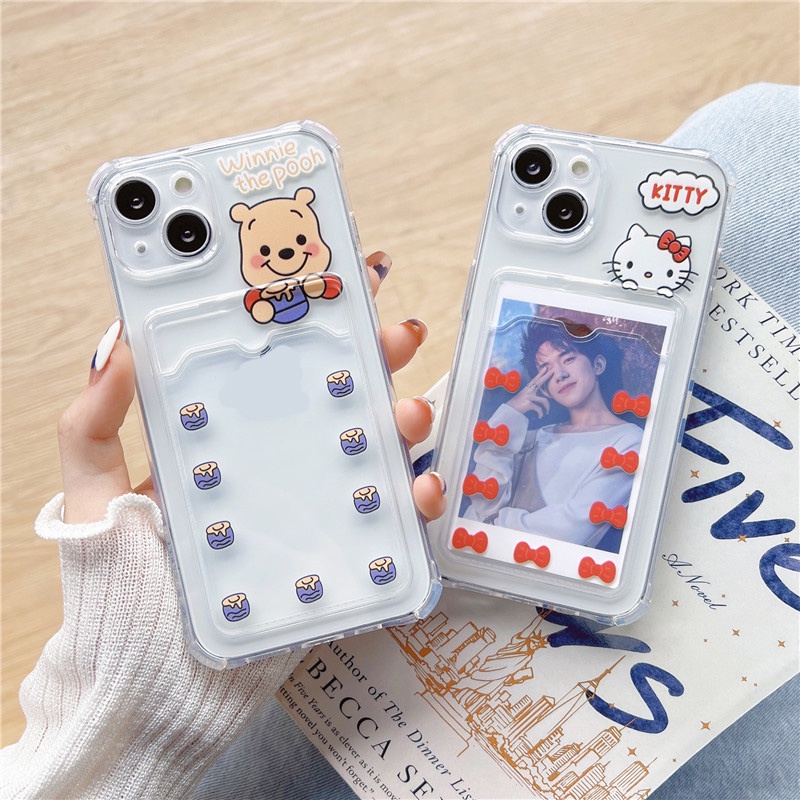 Ốp Điện Thoại Tpu Dẻo In Hình Winnie / Kitty Có Ngăn Đựng Thẻ Cho iphone 8 Plus / 11 / xs max / 12 / 13 XR Giá Đỡ