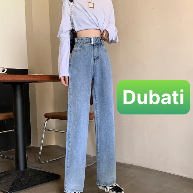 QUẦN BAGGY JEAN NỮ ỐNG SUÔNG RỘNG KHÓA DÂY NÚT BẤM MỚI LƯNG CAO NÂNG MÔNG -DB 129- DUBATI FASHION