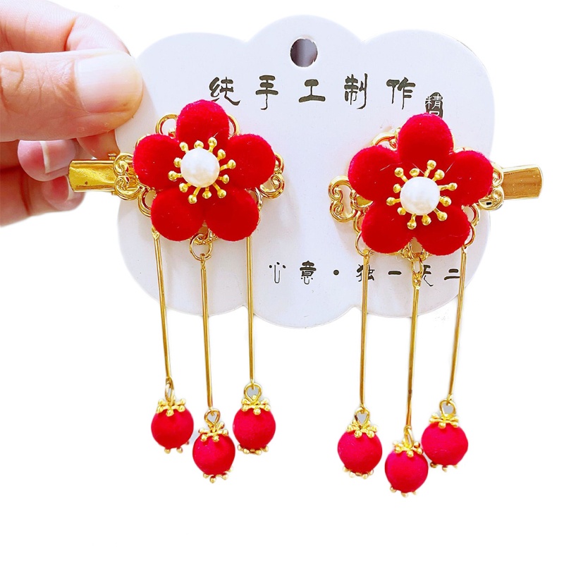 Kẹp Tóc Đính Hoa Tua Rua Dài Phong Cách Trung Hoa Cho Bé Gái