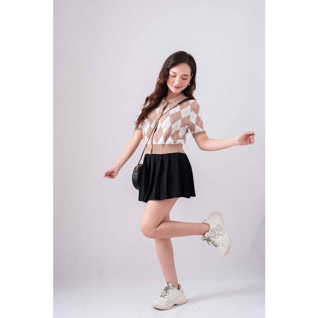 ÁO LEN POLO CROPTOP HOẠ TIẾT CARO QUẢ TRÁM  -Áo  khoác len croptop  siêu  xinh