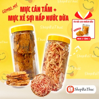 Combo mực cán tẩm và mực xé sợi hấp nước dừa, tặng khô gà